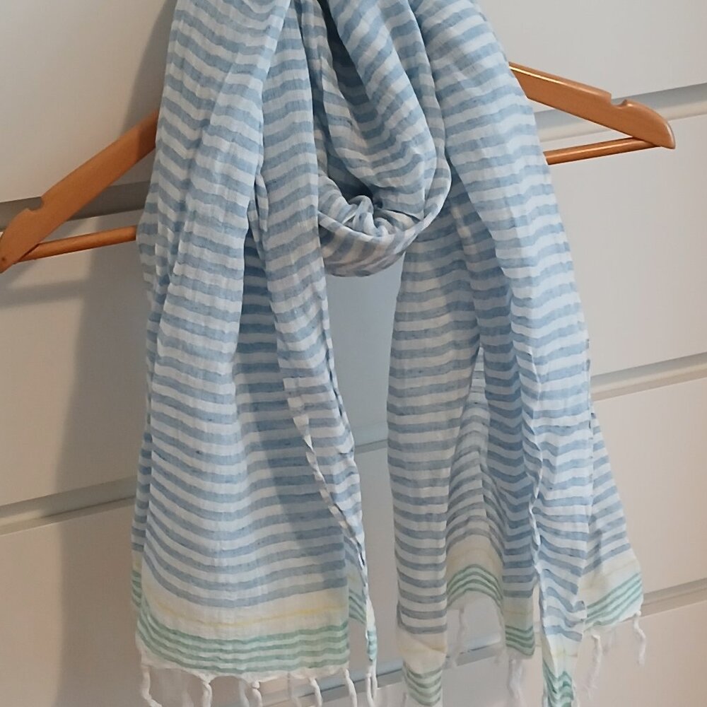 Lovely Pastel Linen/ Cotton Scarf with fringe trim
